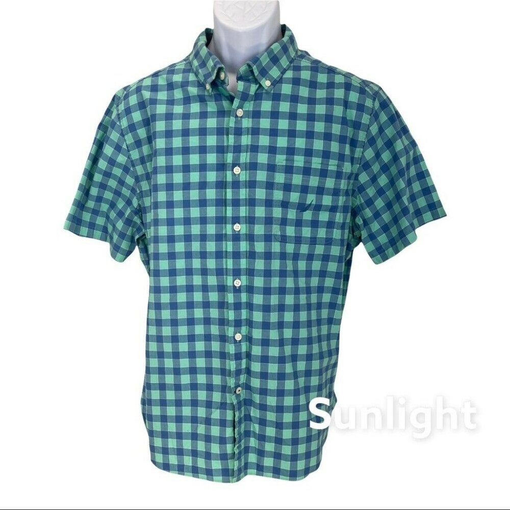 Náutica Blue-Green Plaid Button Down Classic Fit Shirt - Mens Size XL